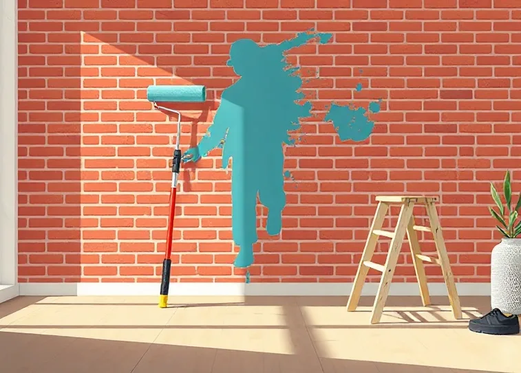 Peintre appliquant la peinture au rouleau sur un mur de salon